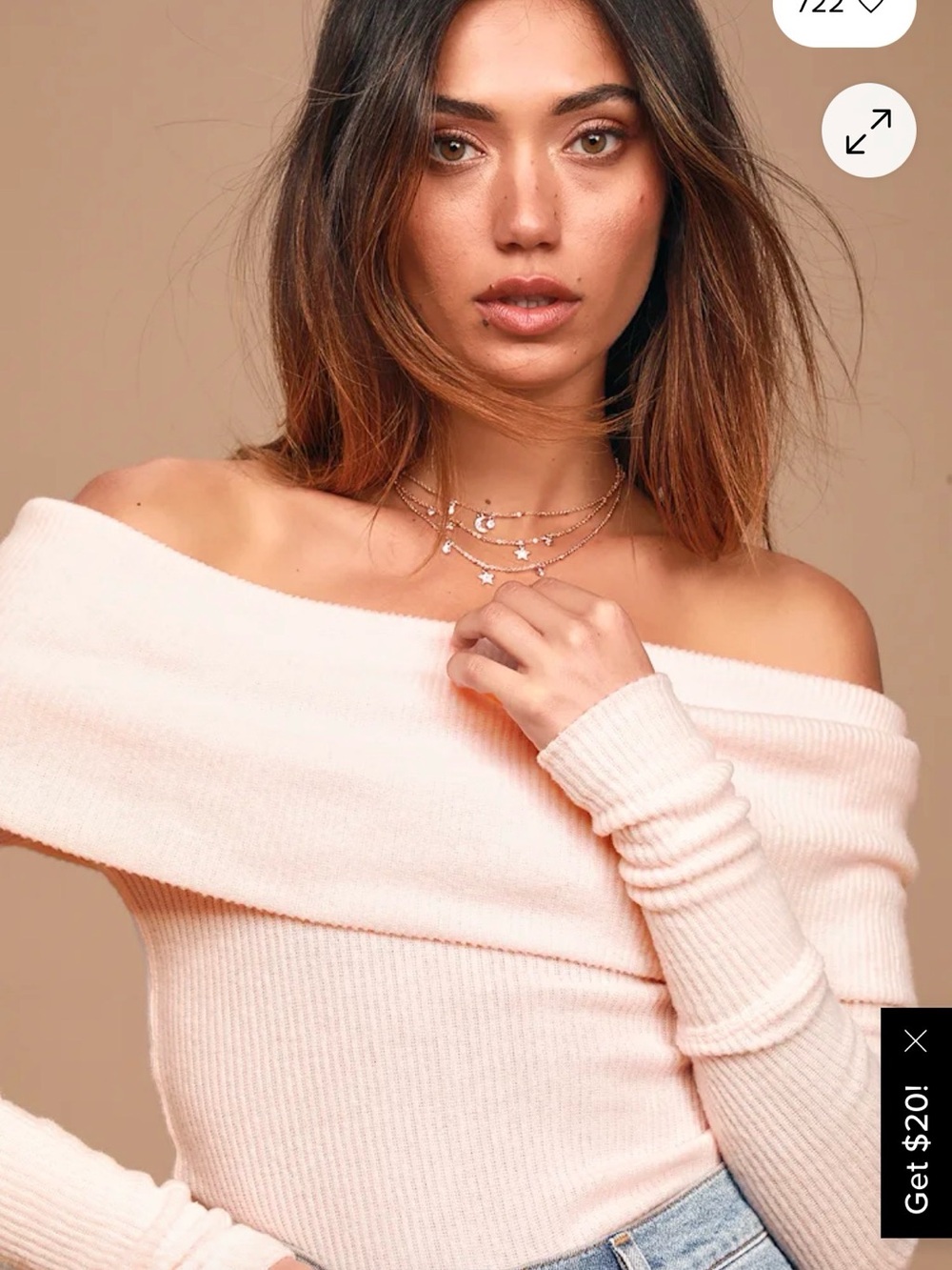 We The Free Off-the-Shoulder Ribbed Snow Bunny Sweater in Blush Pink